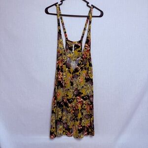 Free People Floral Slip Dress Size 12 Mustard Yellow Boho Strappy Mini Sundress